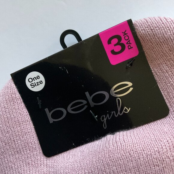 BEBE Girl's Pack of 3 Rhinestone Beanie Hats NWT Size OSFM - Picture 5 of 6